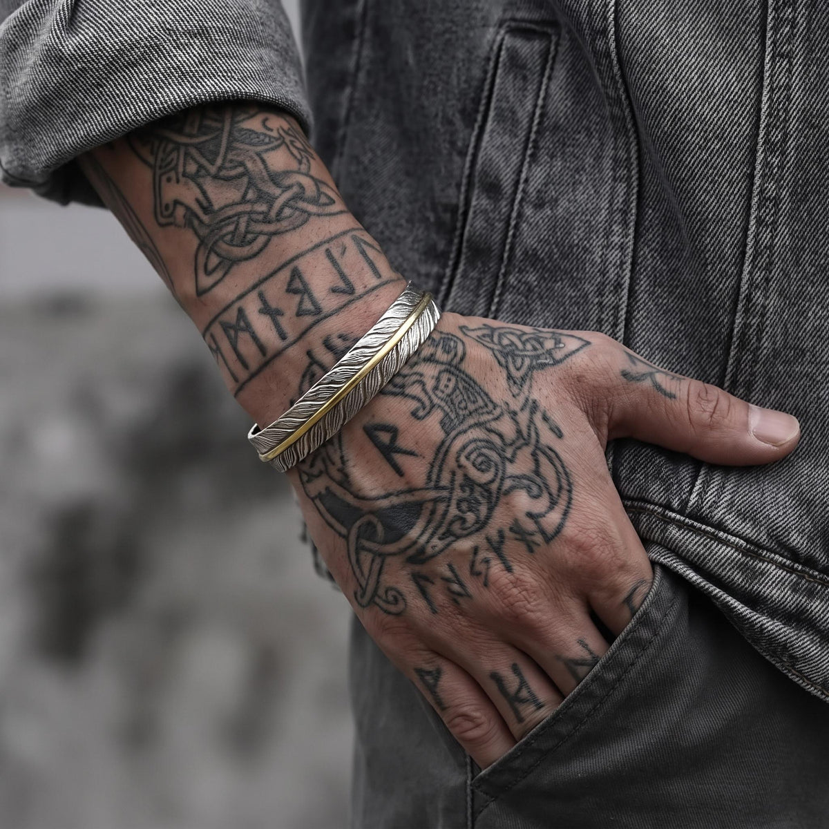 Viking Odin Necklace - Heavy Odin Wolves Viking Bangle Bracelet - 925 Sterling Silver Nordic Amulet