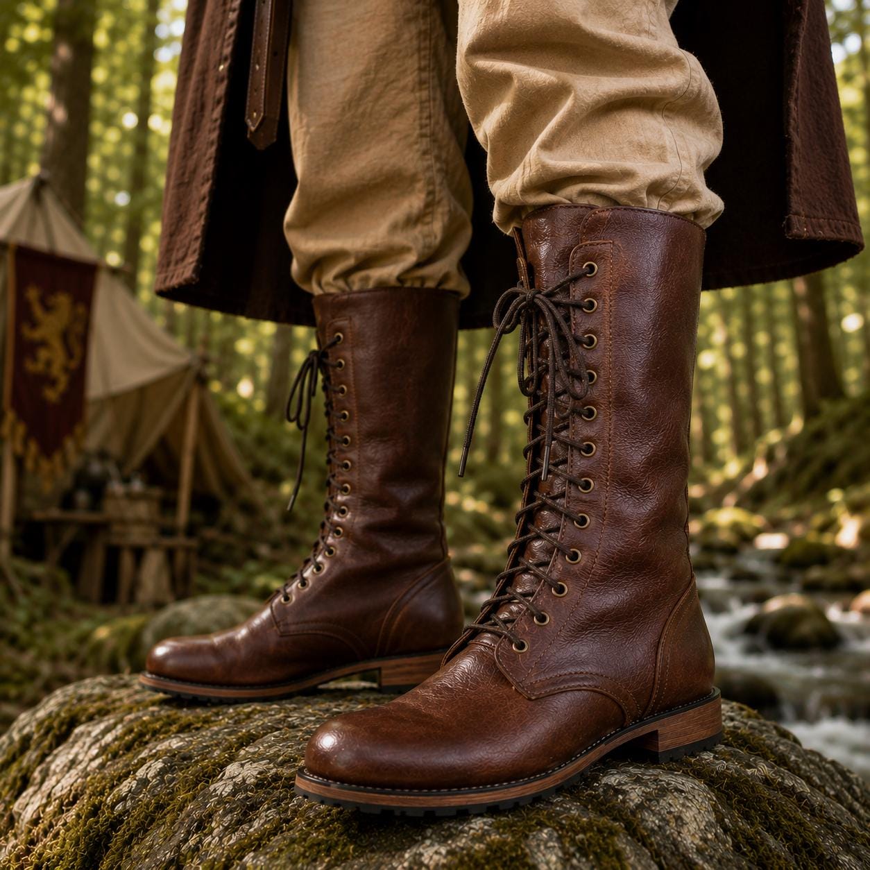 Viking Boots - Medieval Knee High Boots for Ren Faire, Viking LARP Boots, Renaissance Lace Up