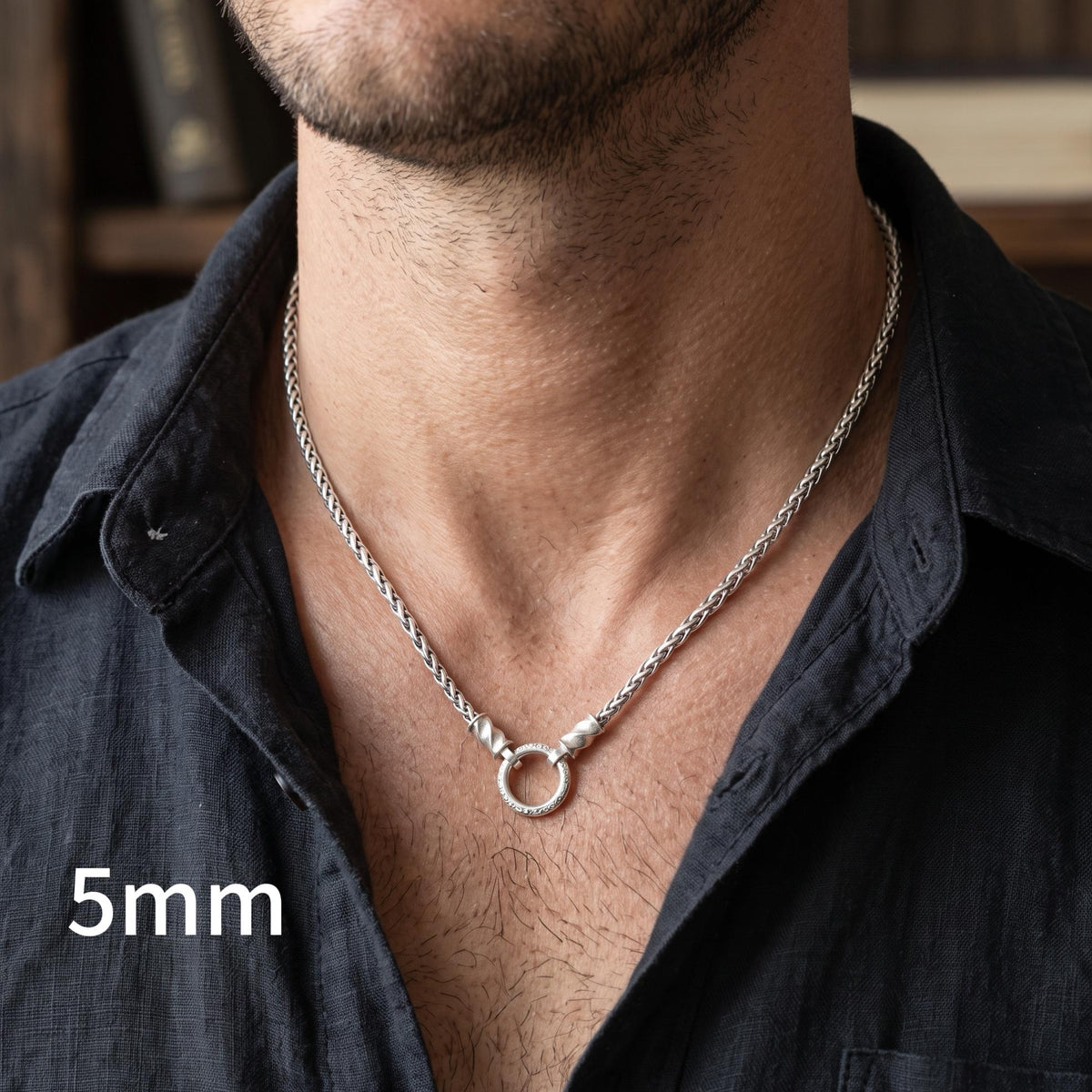 Viking Necklace - Viking Franco Necklace With Celtic Knot Clasp, Unisex Sterling Silver Thick