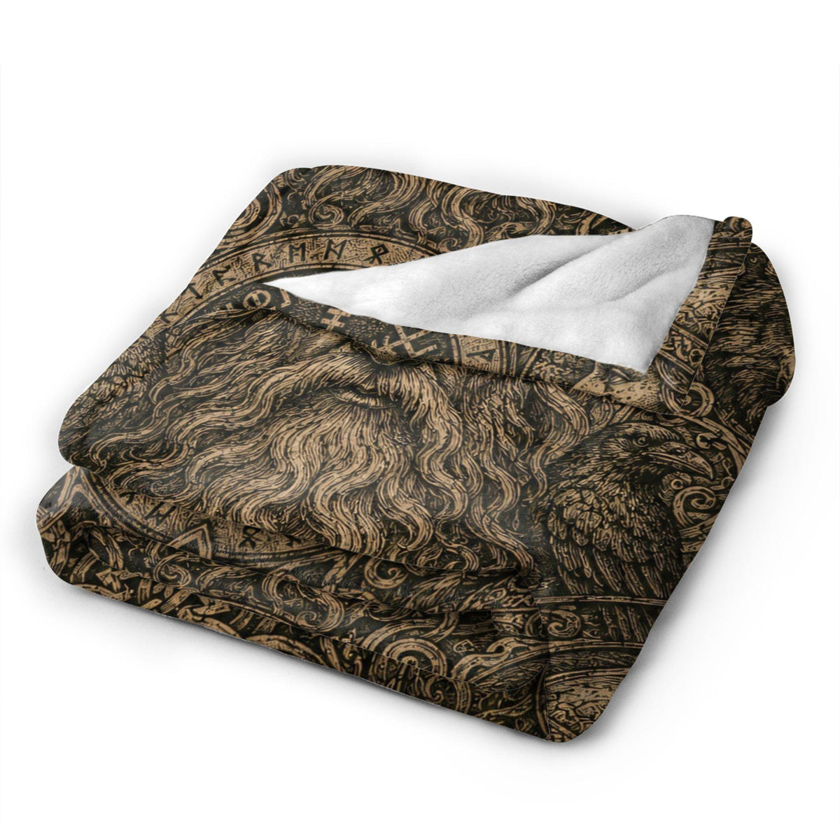 Viking Odin Blanket - Viking Odin Flannel Blanket, Norse Mythology Woodcut Art Throw, Pagan Gothic