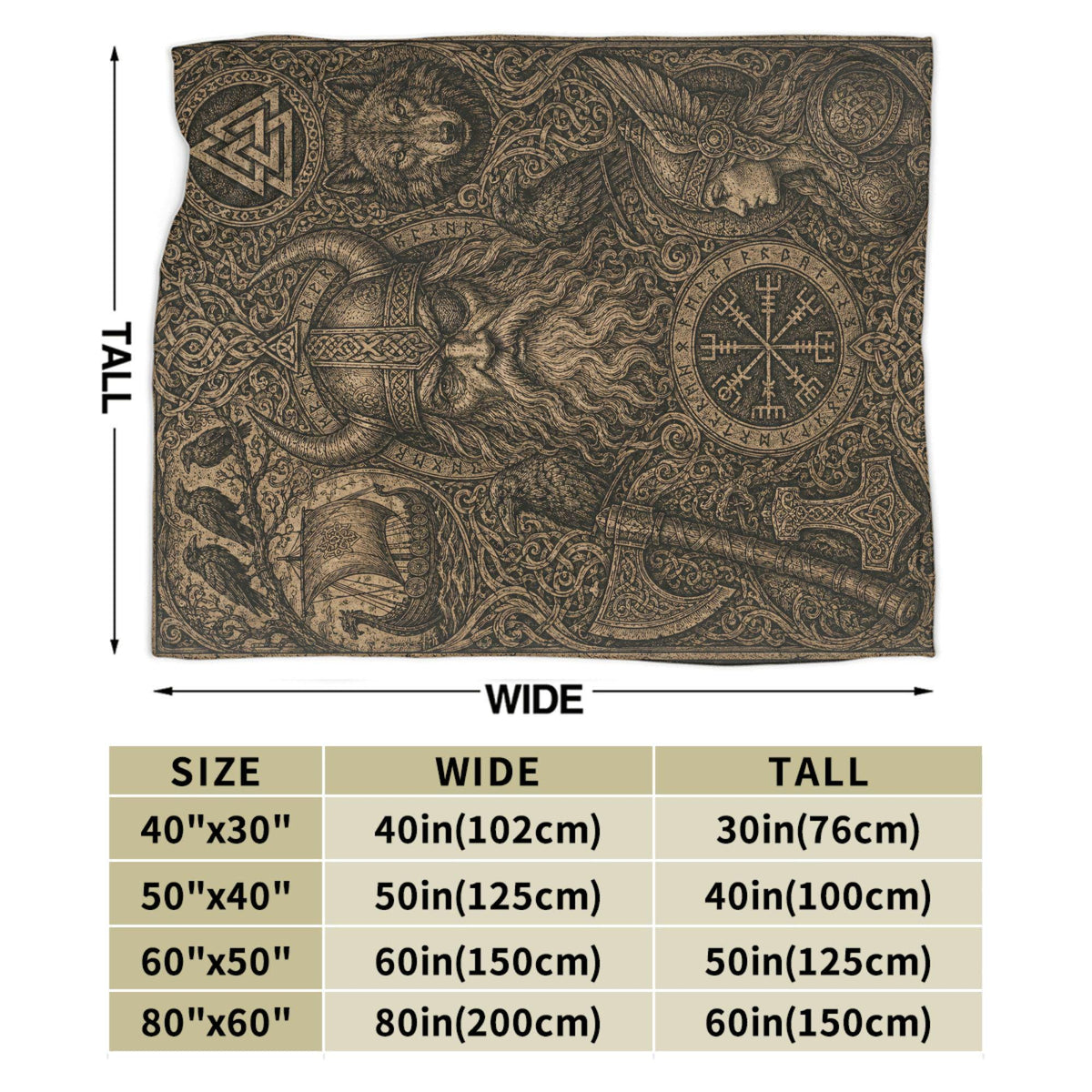 Viking Odin Blanket - Viking Odin Flannel Blanket, Norse Mythology Woodcut Art Throw, Pagan Gothic