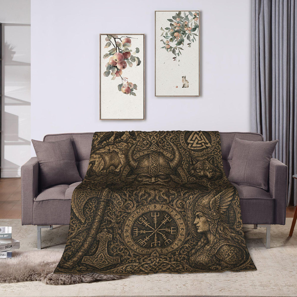 Viking Odin Blanket - Viking Odin Flannel Blanket, Norse Mythology Woodcut Art Throw, Pagan Gothic