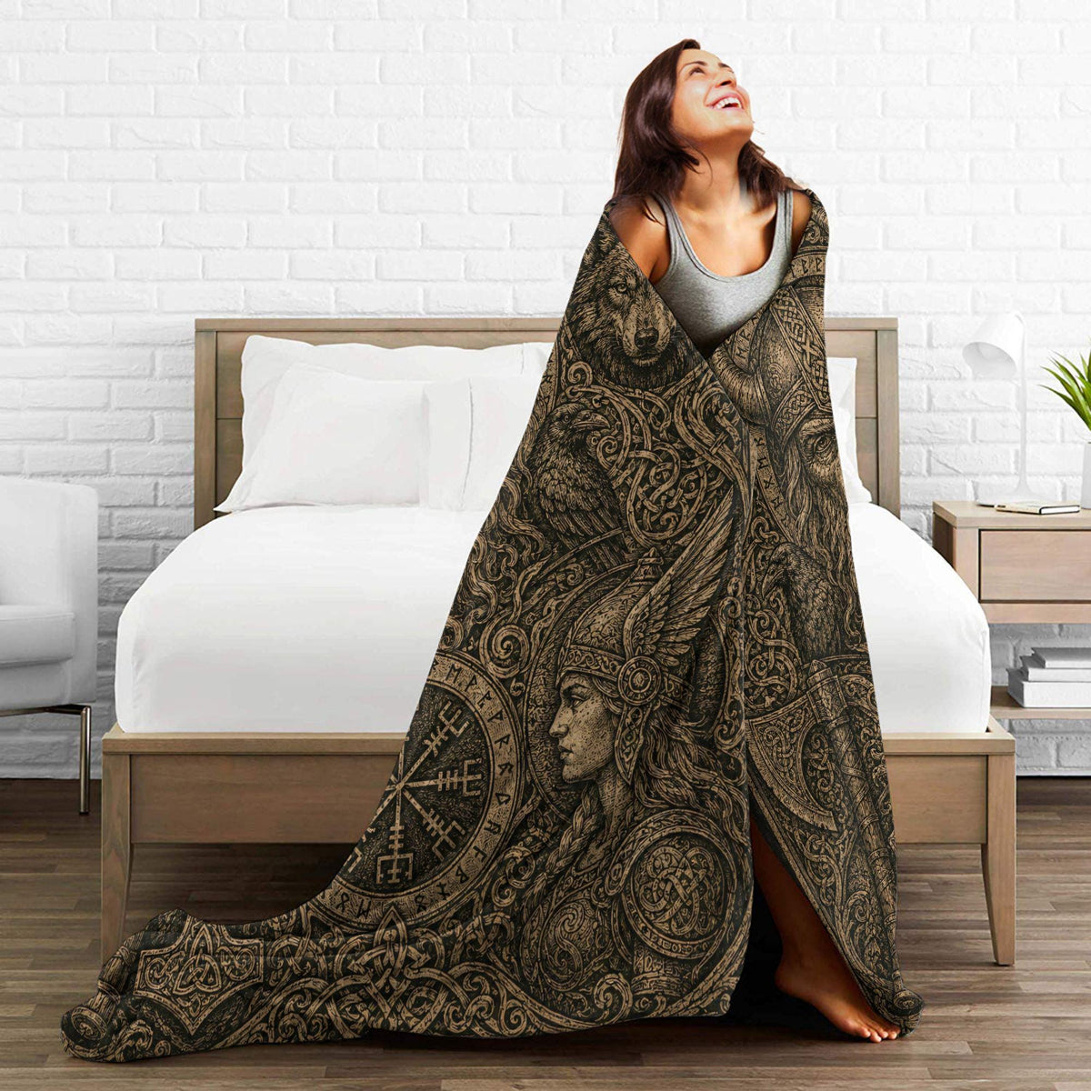 Viking Odin Blanket - Viking Odin Flannel Blanket, Norse Mythology Woodcut Art Throw, Pagan Gothic