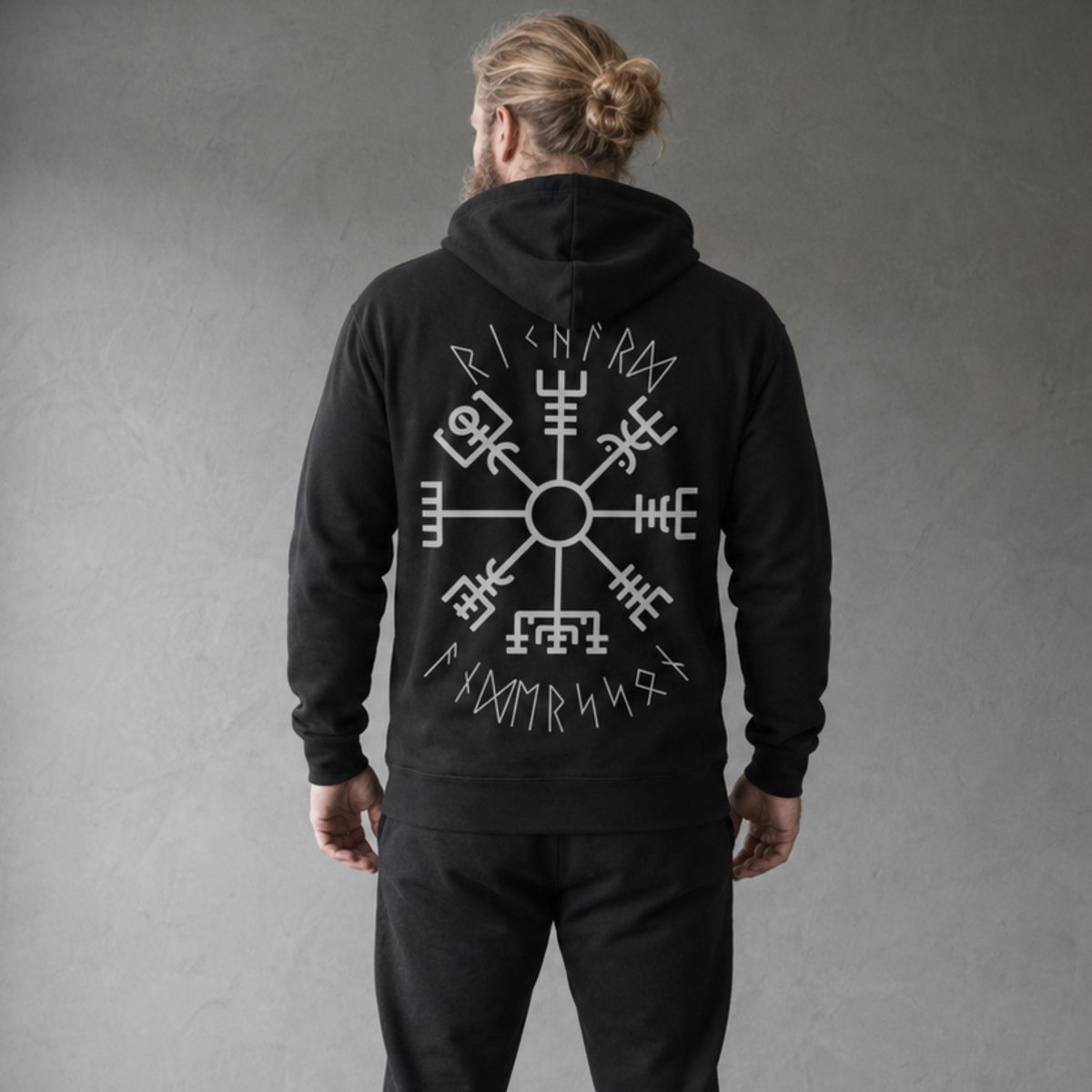 Viking Thor's Hammer Hoodie - Personalized Viking Zip Hoodie for Men Custom Rune Name Norse Symbol