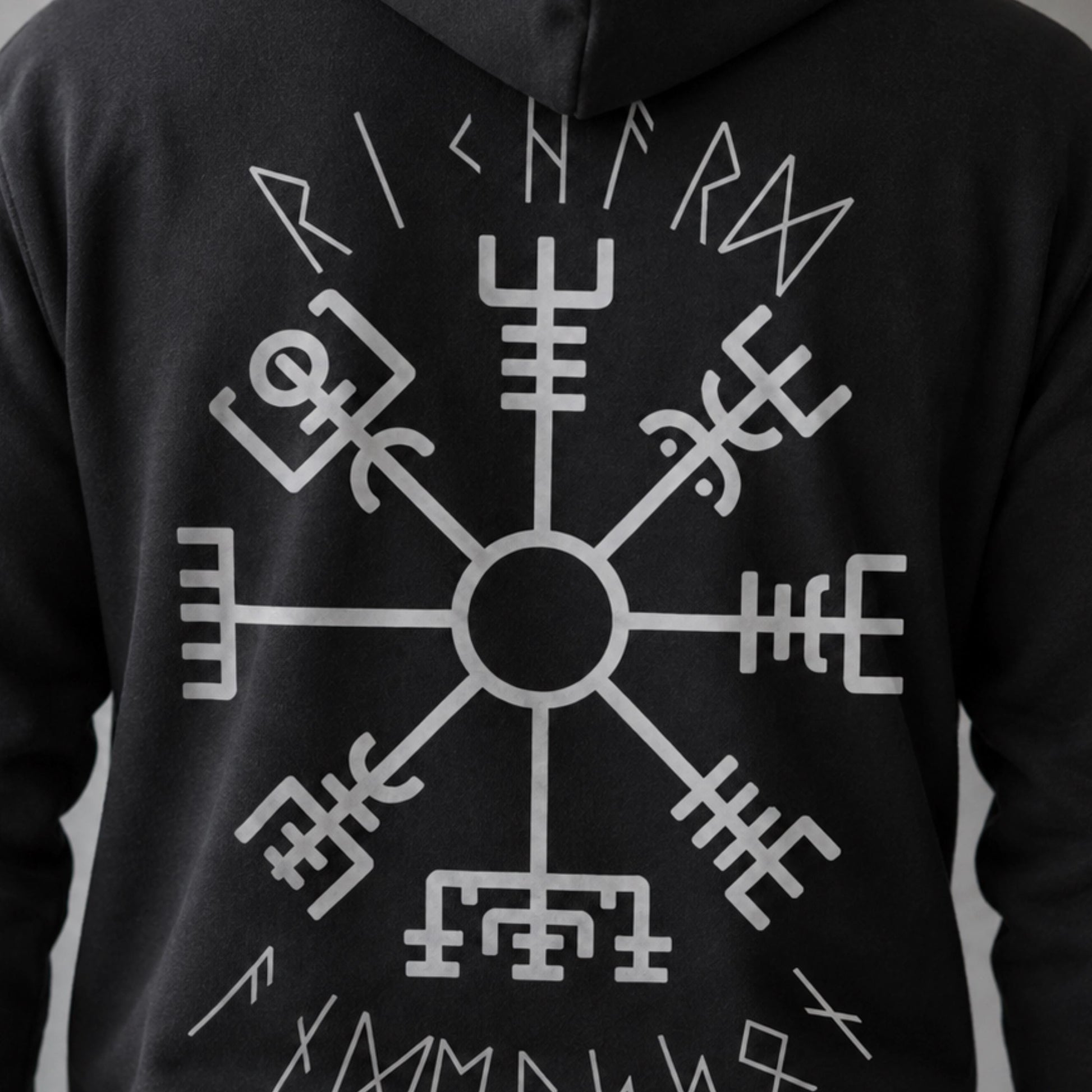 Viking Thor's Hammer Hoodie - Personalized Viking Zip Hoodie for Men Custom Rune Name Norse Symbol
