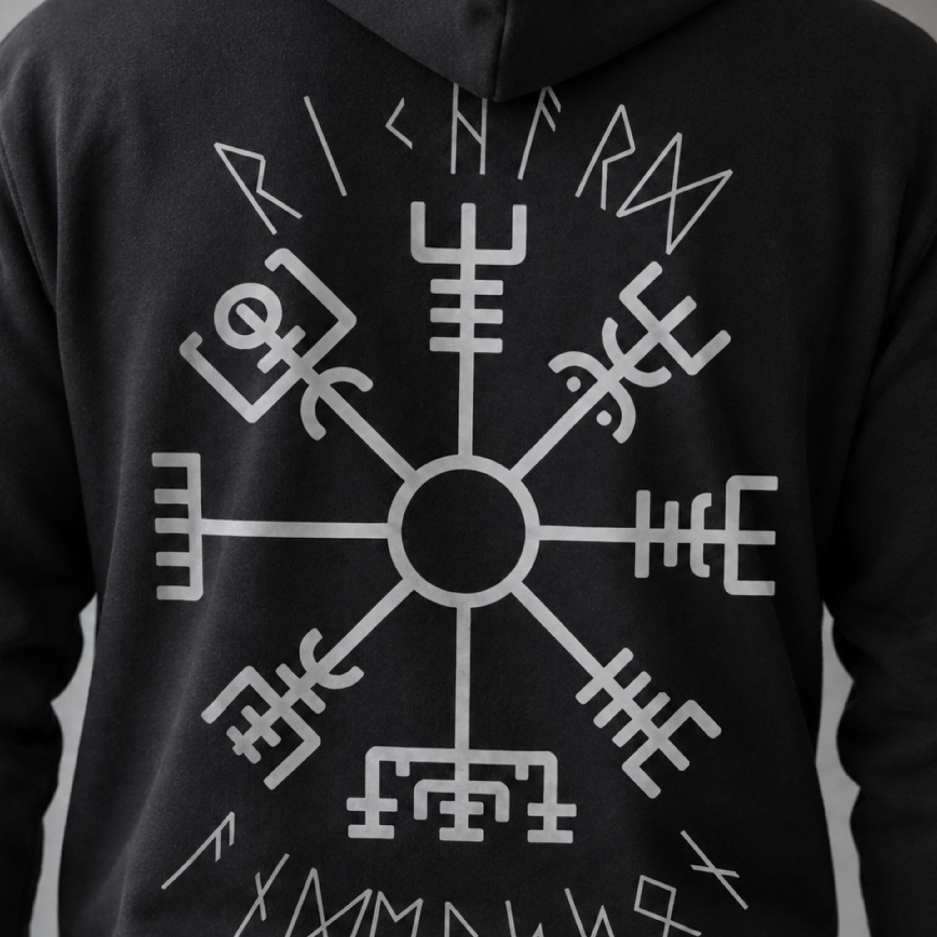 Viking Thor's Hammer Hoodie - Personalized Viking Zip Hoodie for Men Custom Rune Name Norse Symbol
