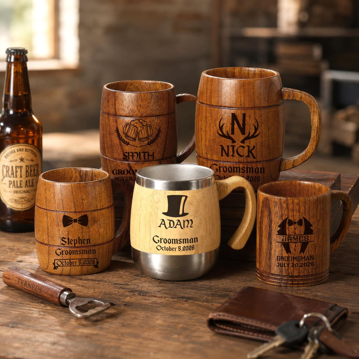Viking Mug - Handcrafted Wooden Beer Mug: Rustic Viking Tankard with Stainless Steel Lining