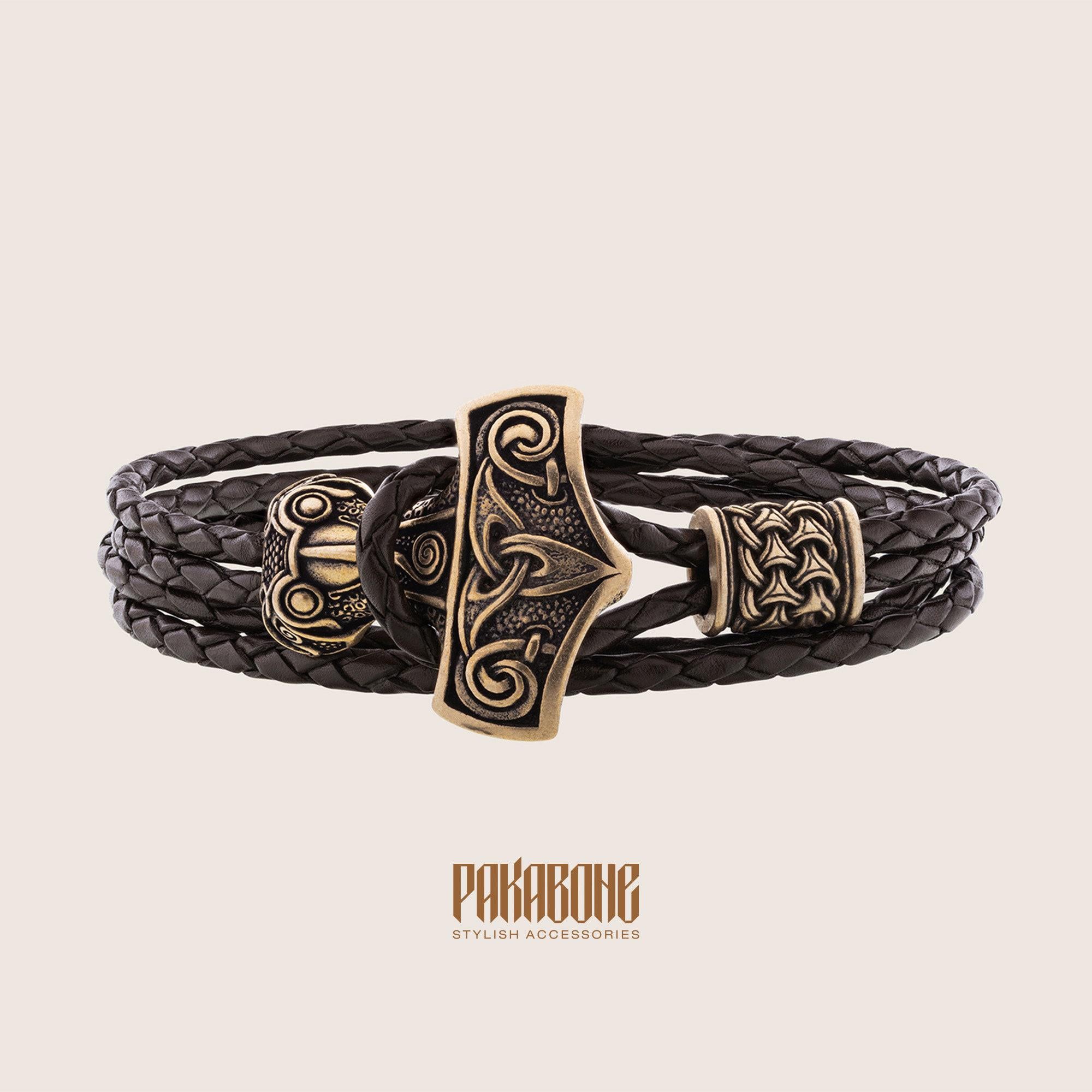 Viking Thor's Hammer Bracelet - Viking Leather Bracelet with Thor's Hammer Gift for Men and Women