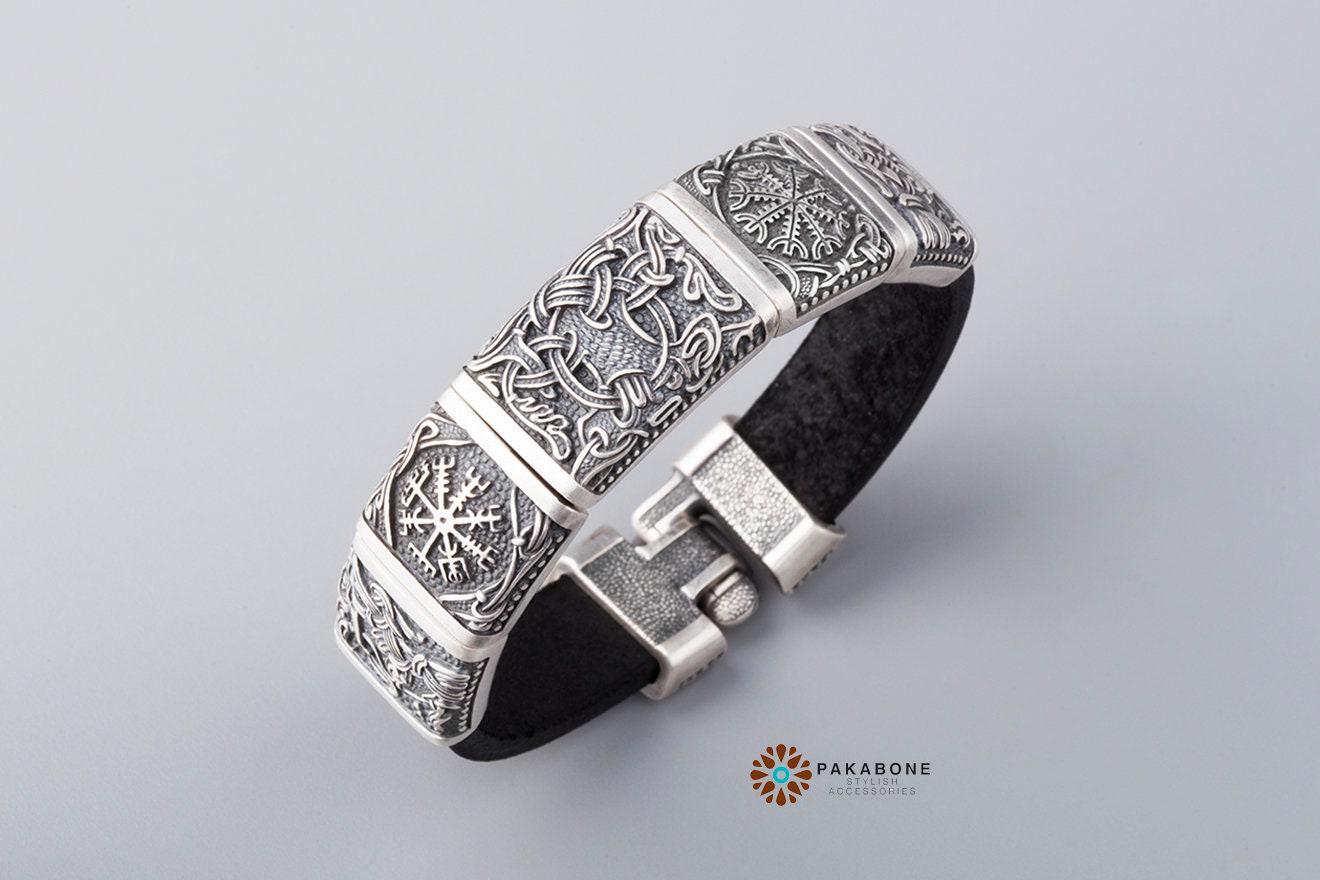 Viking Thor's Hammer Bracelet - Viking Bracelet Mammen Style, Leather Bracelet with Bronze Charms