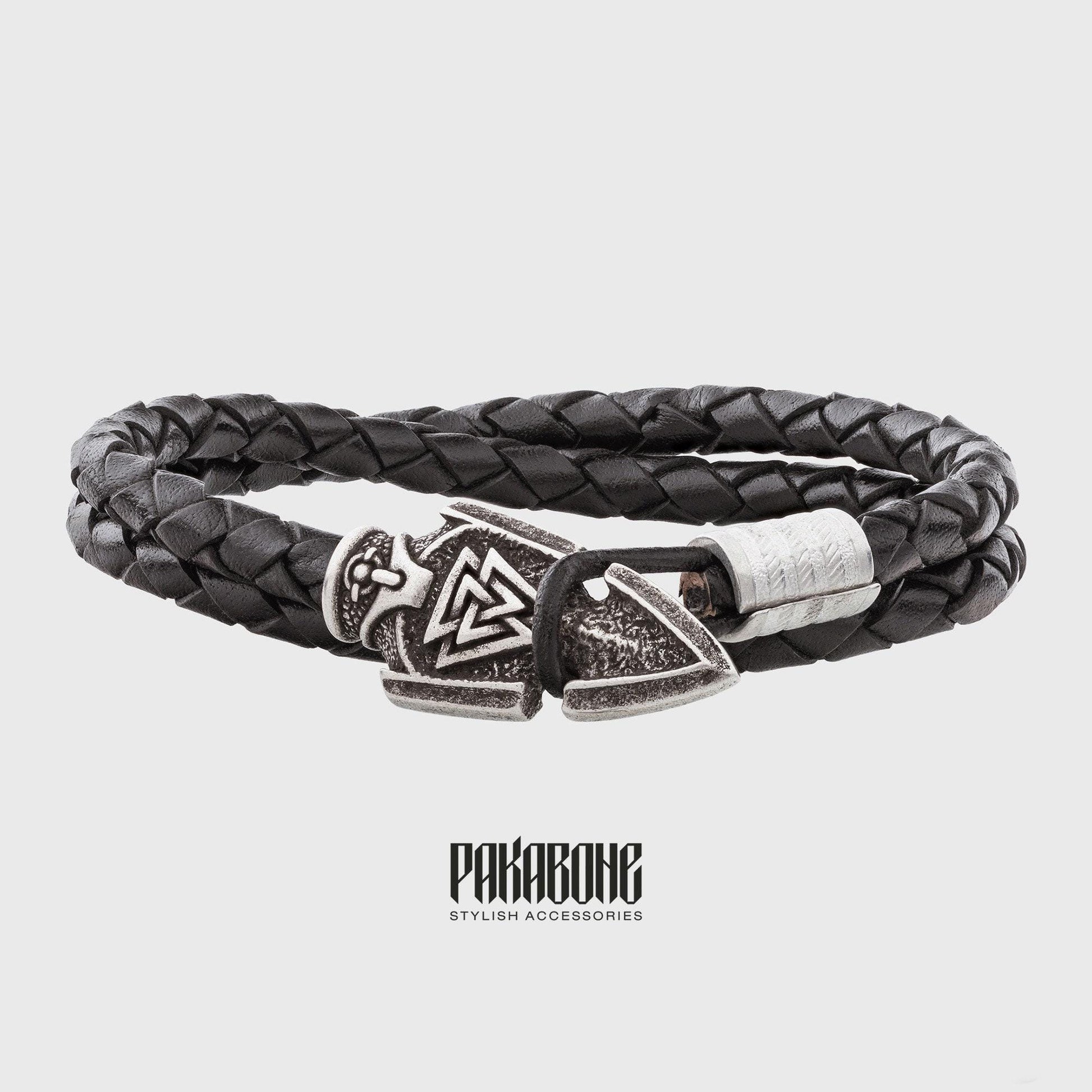 Viking Thor's Hammer Bracelet - Mjolnir Bracelet with Thor Hammer, Braided Viking Leather Bracelet