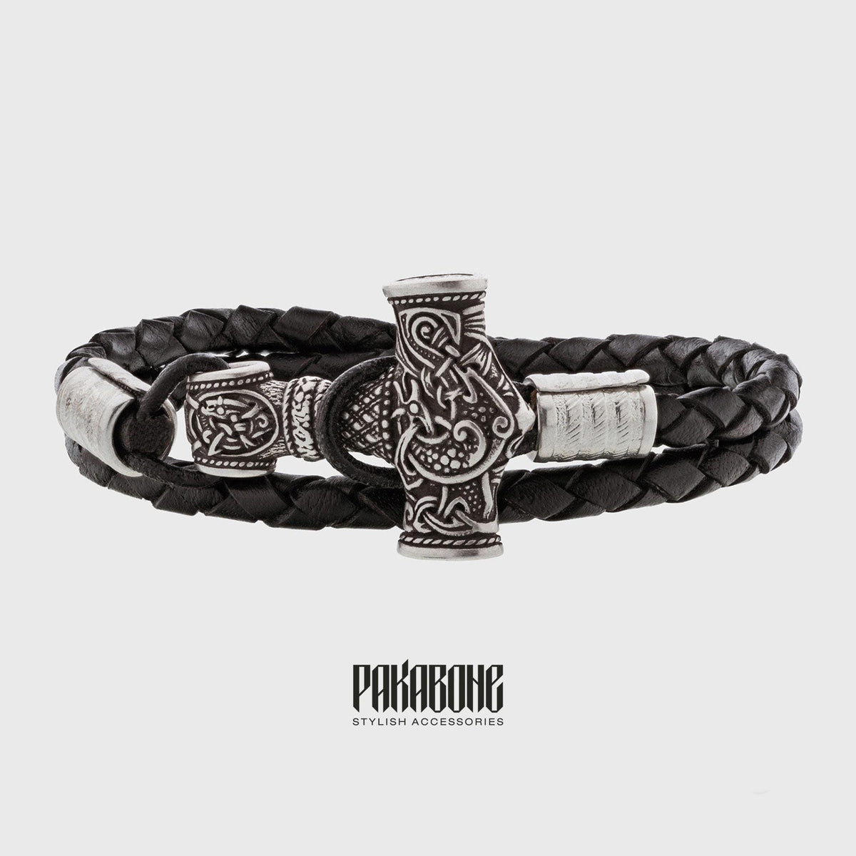 Viking Thor's Hammer Bracelet - Viking Leather Bracelet with Thor's Hammer Gift for Men and Women