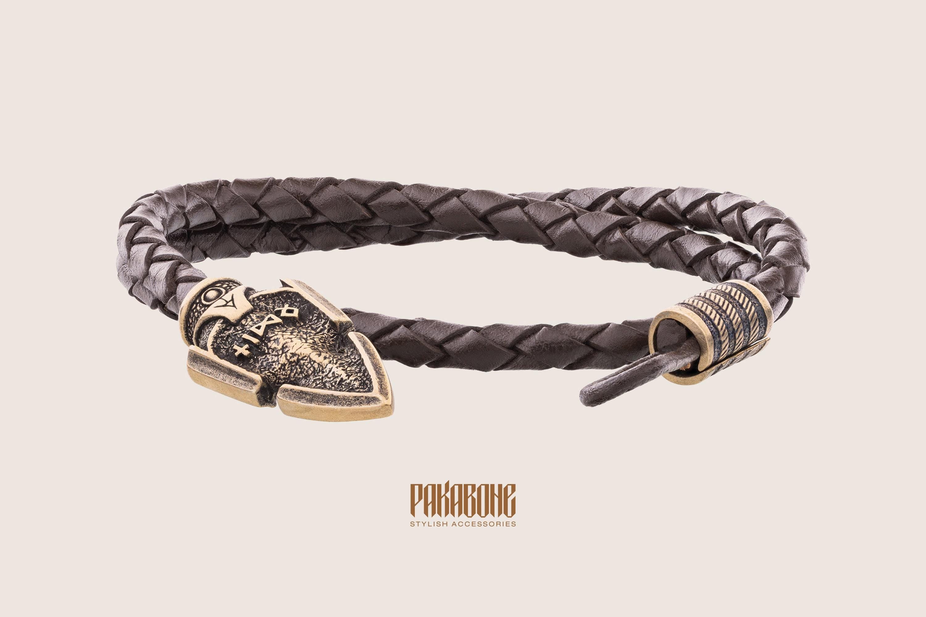 Viking Odin Bracelet - Viking Leather Bracelet with Odin's Spear Gift for Men and Women Norse