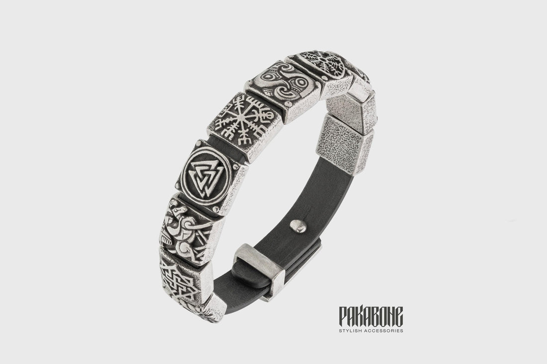 Viking Rune Necklace - Viking Rune Bracelet for Men, Norse Protection Leather Bracelet, Talisman