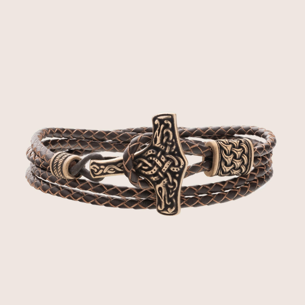 Viking Thor's Hammer Bracelet - Mjolnir Bracelet with Thor Hammer, Braided Viking Leather Bracelet
