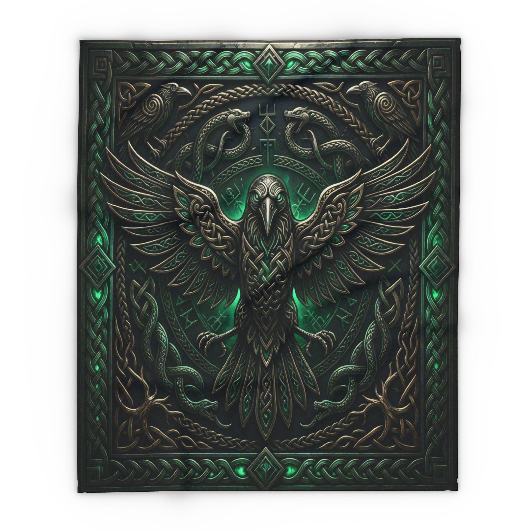 Viking Blanket - Viking Bear Fleece Blanket, Norse Berserker Arctic Throw, Crossed Battle Axes