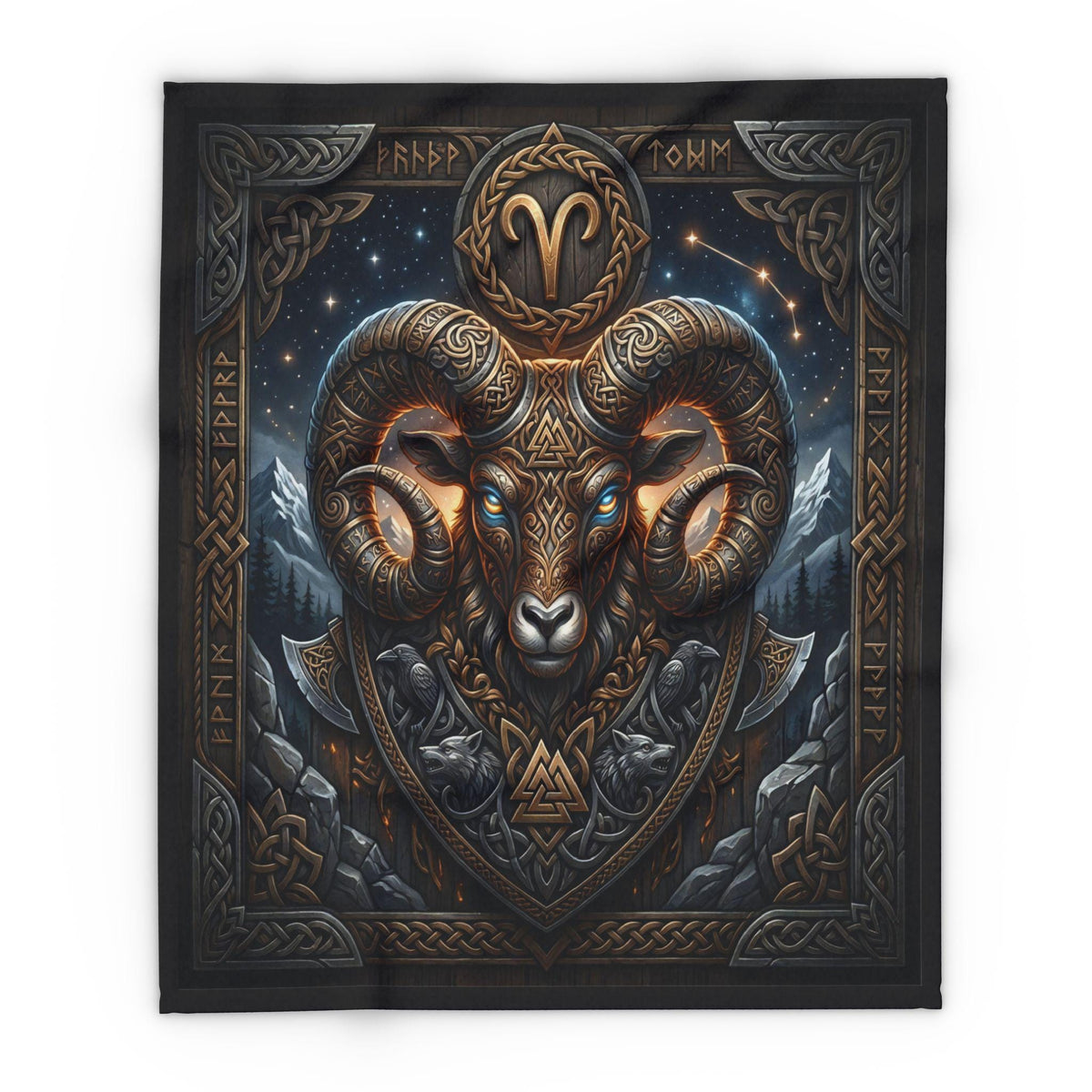 Viking Blanket - Viking Bear Fleece Blanket, Norse Berserker Arctic Throw, Crossed Battle Axes