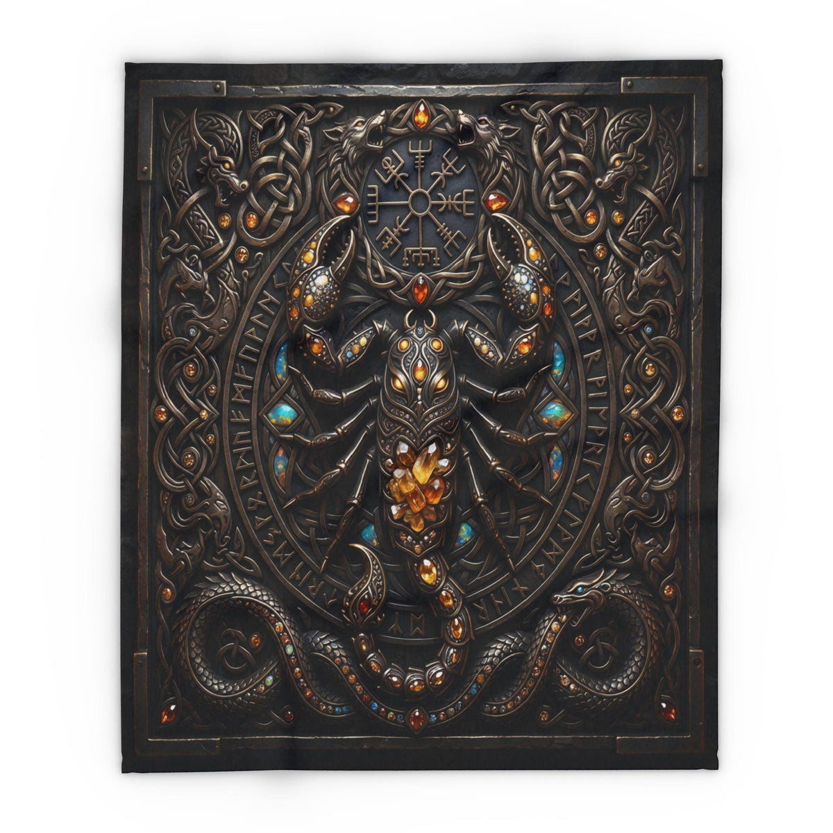 Viking Blanket - Viking Bear Fleece Blanket, Norse Berserker Arctic Throw, Crossed Battle Axes