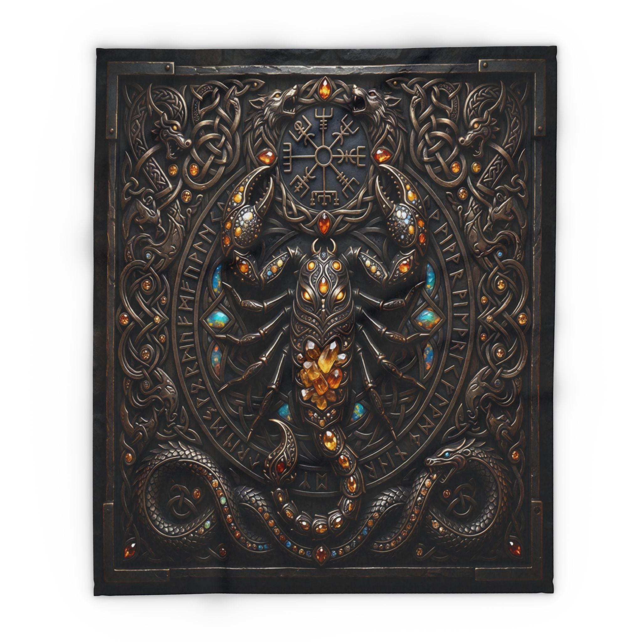 Viking Blanket - Viking Bear Fleece Blanket, Norse Berserker Arctic Throw, Crossed Battle Axes