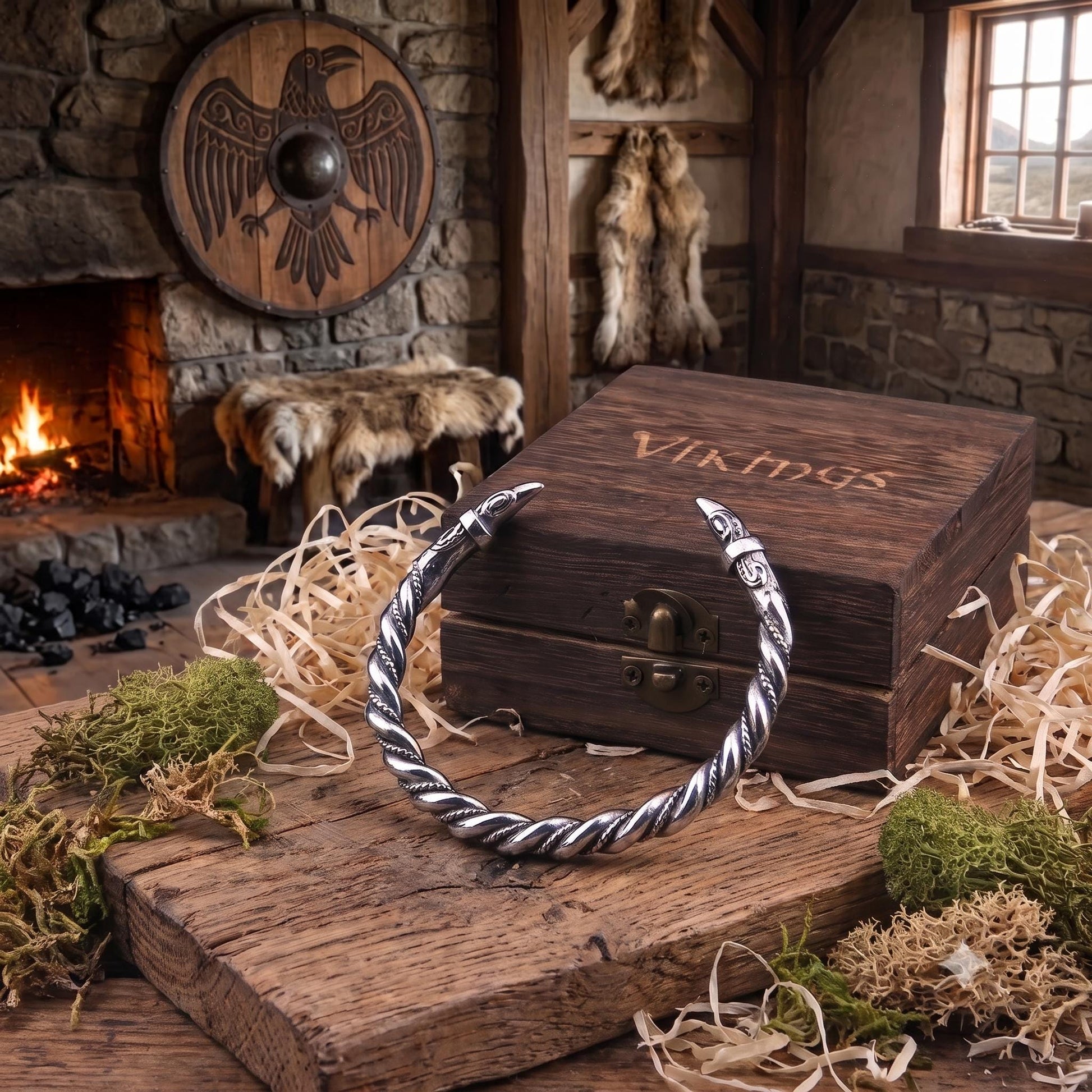 Viking Raven Bracelet for Men, Stainless Steel Norse Cuff Bracelet, Nordic Raven Wristband, Viking