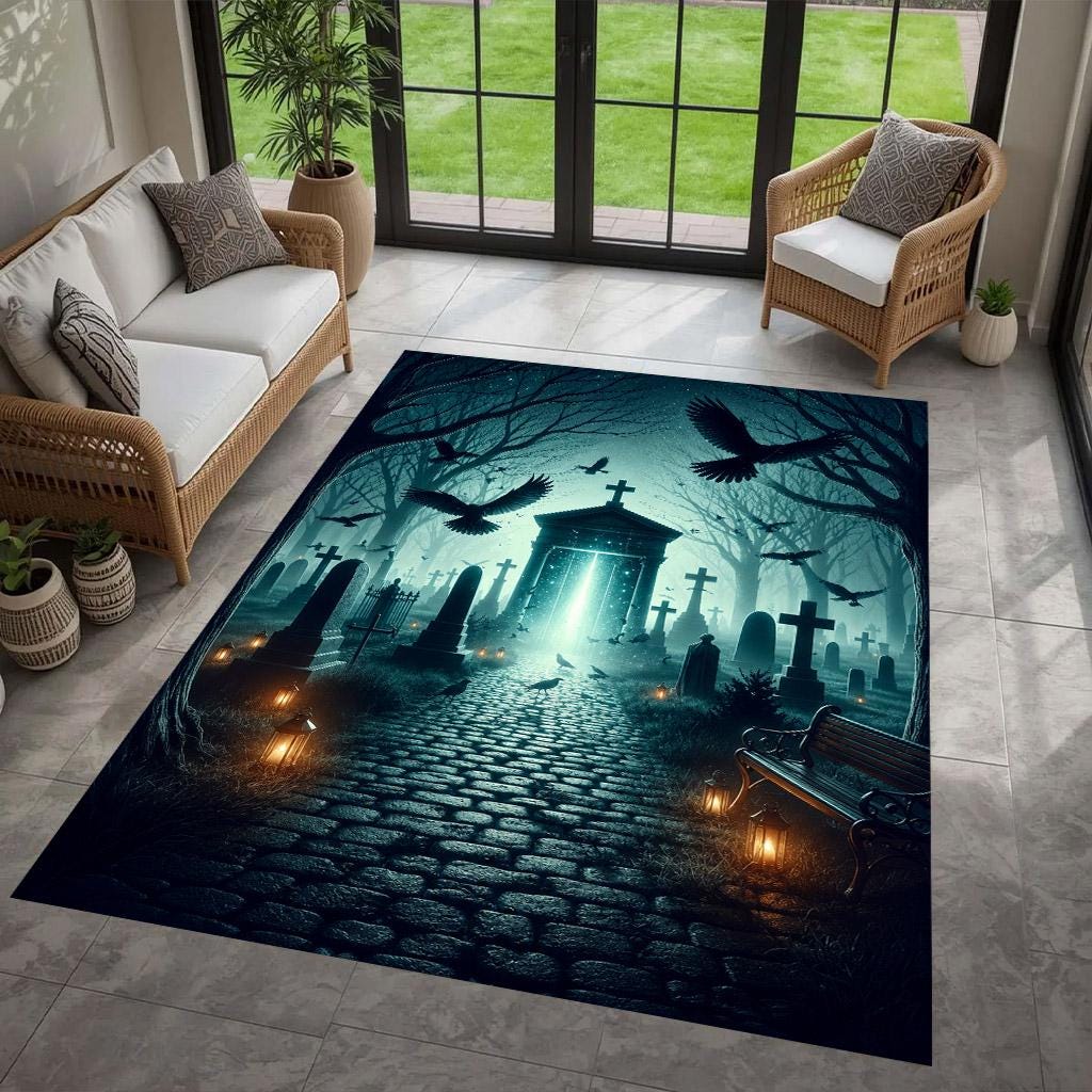 Viking Odin Rug - Viking Round Rug, Norse Mythology Area Rug, Runic Circle Floor Mat, Horn of Odin