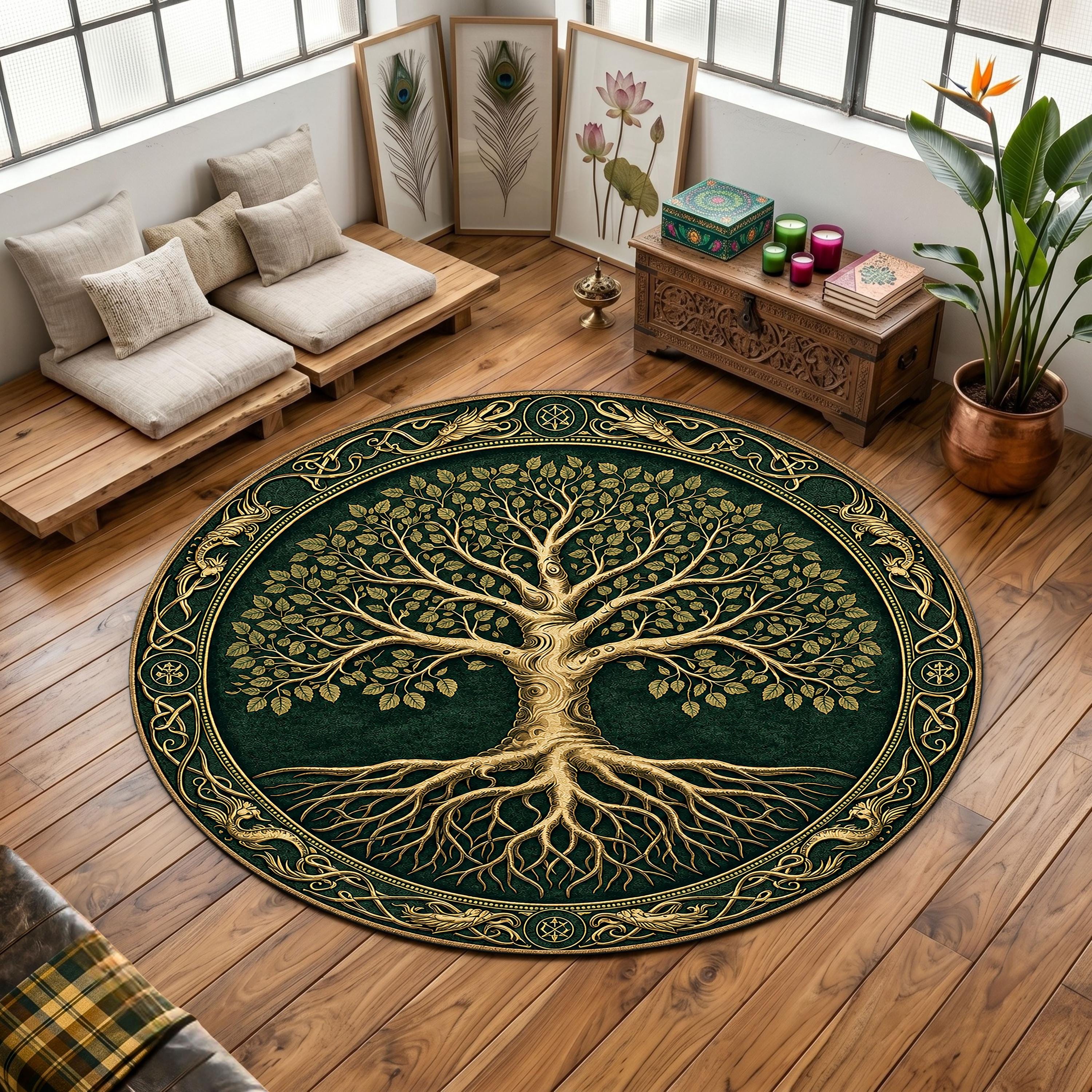 Viking Vegvisir Compass Rug - Round Viking Vegvisir Rug, Norse Compass Area Rug, Celtic Knot Nordic