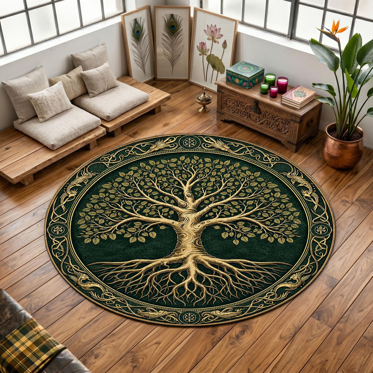 Viking Yggdrasil Tree of Life Rug - Yggdrasil Tree of Life Rug, Nordic Mythology Rug, Viking Runes