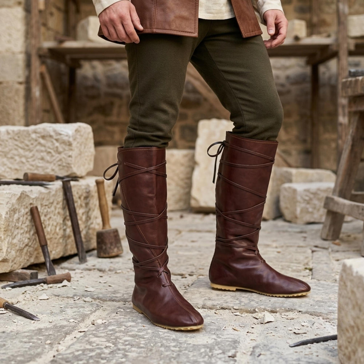 Viking Boots - Medieval Knee High Leather Boots – Renaissance Boots, LARP Footwear, Viking Boots