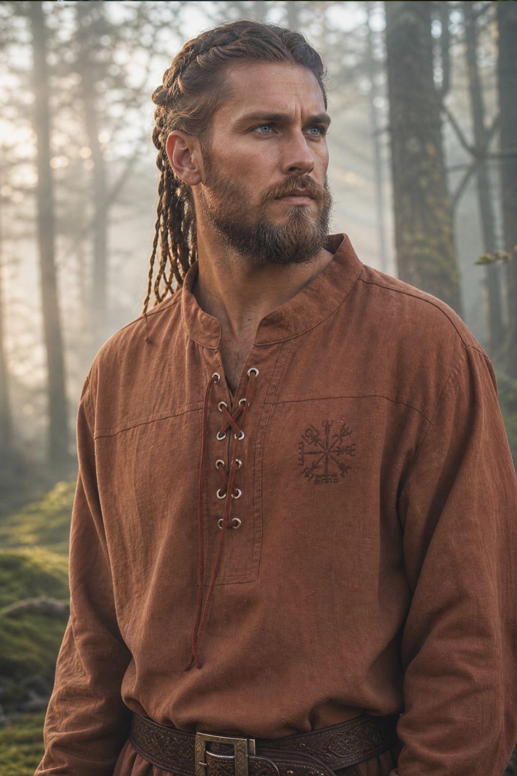 Viking T-Shirt - Viking Shirt for Men, Medieval Lace-Up Tunic, Norse Warrior Costume Renaissance