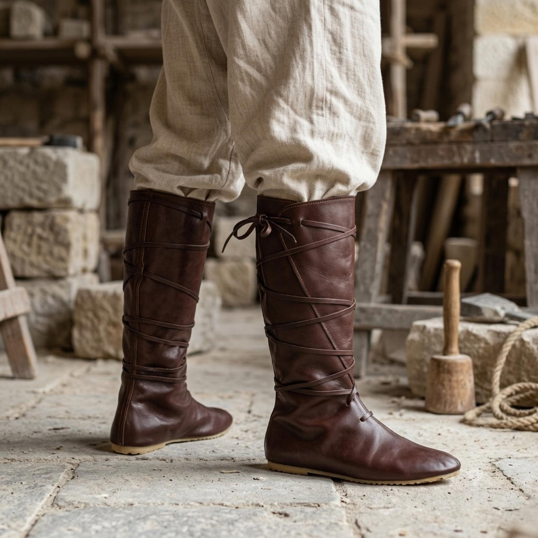 Viking Boots - Medieval Knee High Leather Boots – Renaissance Boots, LARP Footwear, Viking Boots