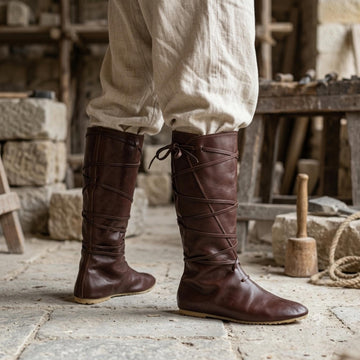 Viking Boots - Medieval Knee High Leather Boots – Renaissance Boots, LARP Footwear, Viking Boots