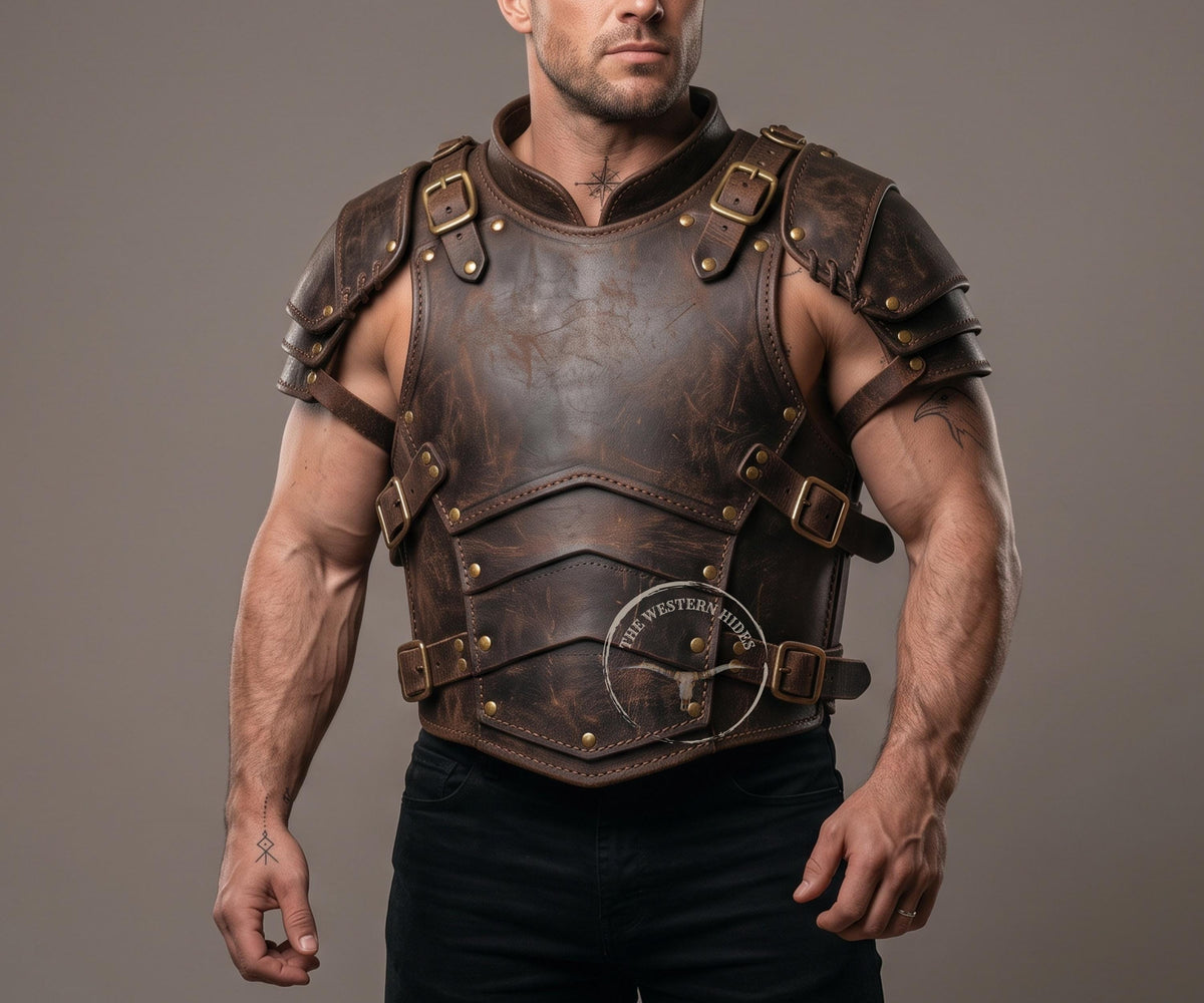Viking Jacket - Viking Leather Vest Fur Collar Armor Medieval Norse Warrior Costume LARP Leather