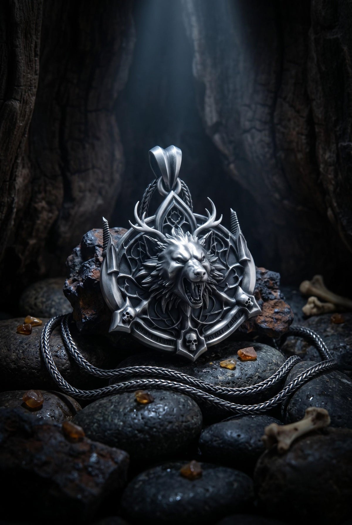 Viking Thor's Hammer Necklace - Viking Mjölnir Necklace - Thor Hammer with Skull and Rune Details