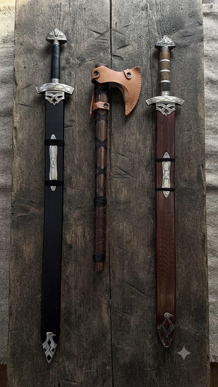 Viking Costume & LARP - Hand Crafted Northmen Damascus Steel Viking Sword, Custom Handmade Blade