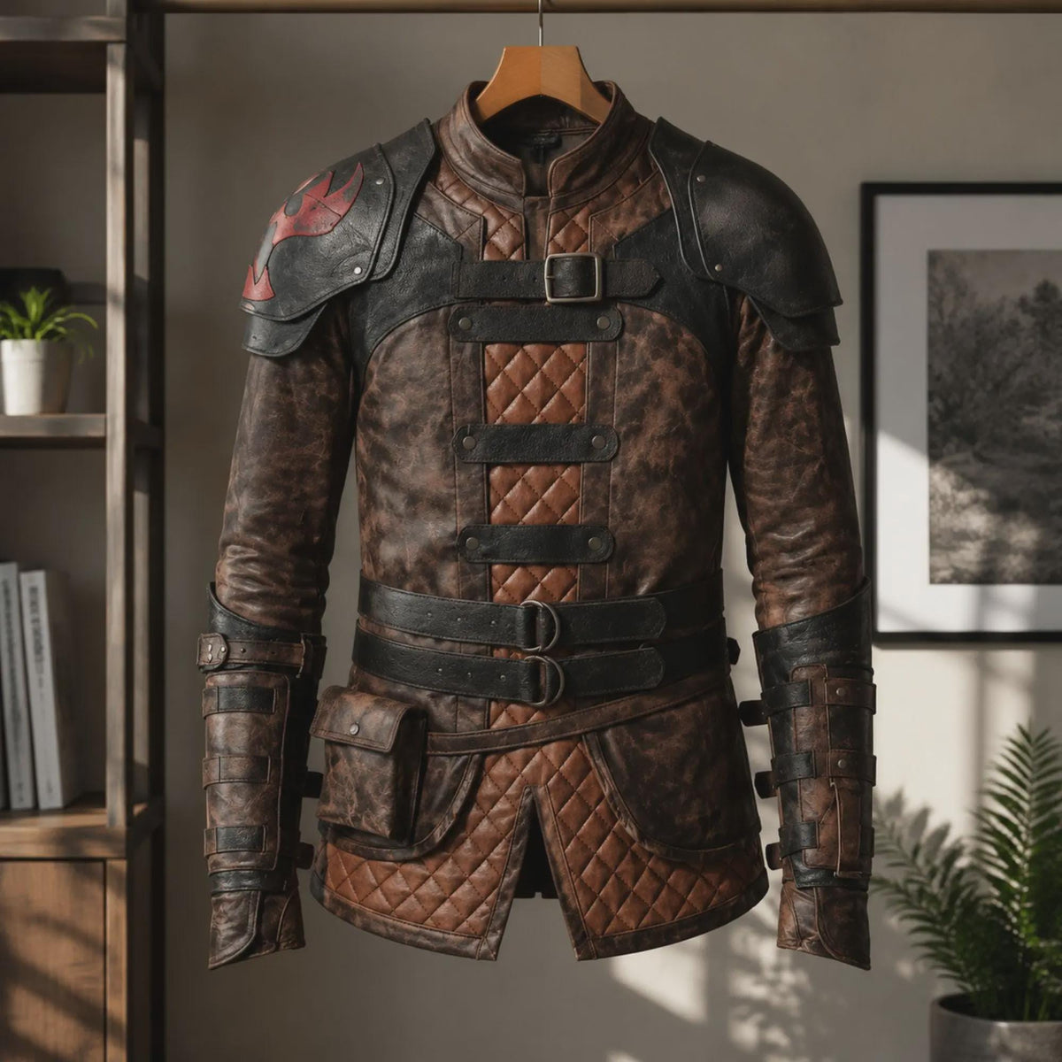Viking Jacket - Handmade Warrior Medieval Leather Coat, Unisex Ranger Combat Quilted Viking Cosplay