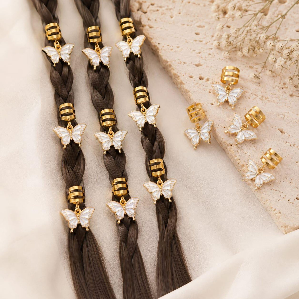 Viking Ring - Loc Jewelry Hair Braid Rings 40PCS Set, Dreadlock Jewelry, Gold Flower Hair Cuffs