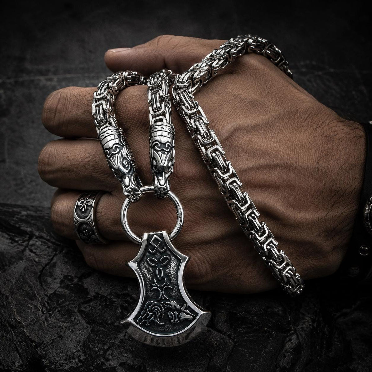 Viking Wolf Bracelet - Sterling Silver Viking Wolf Bracelet with Runes – Nordic Mythology Jewelry
