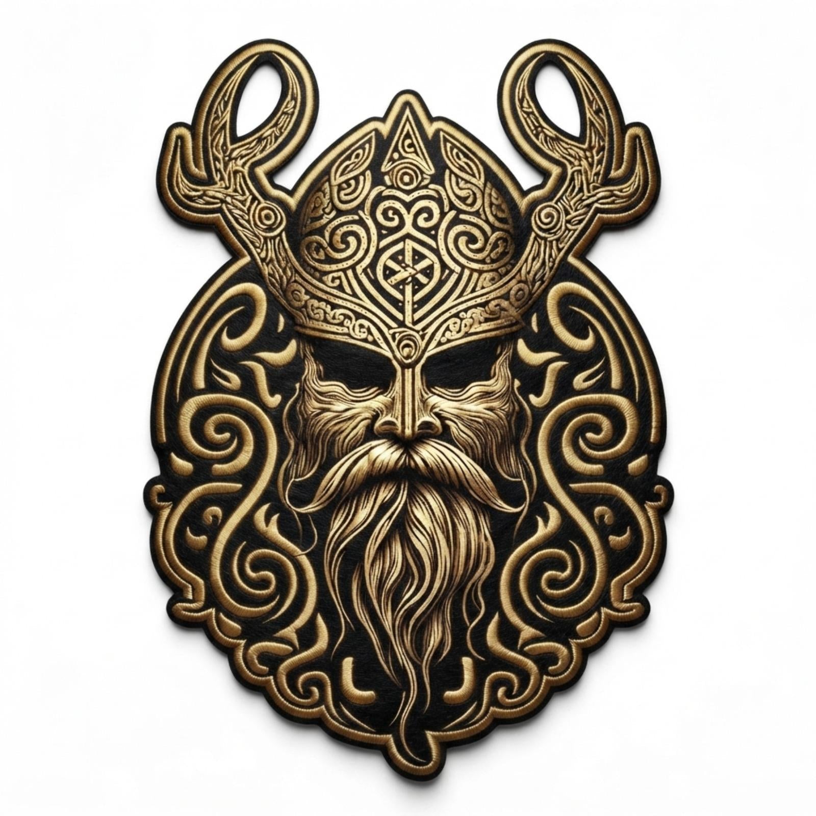 Viking Jacket - Viking Warrior Embroidered Patch, Norse Helmet Back Applique, Gold Black Gothic