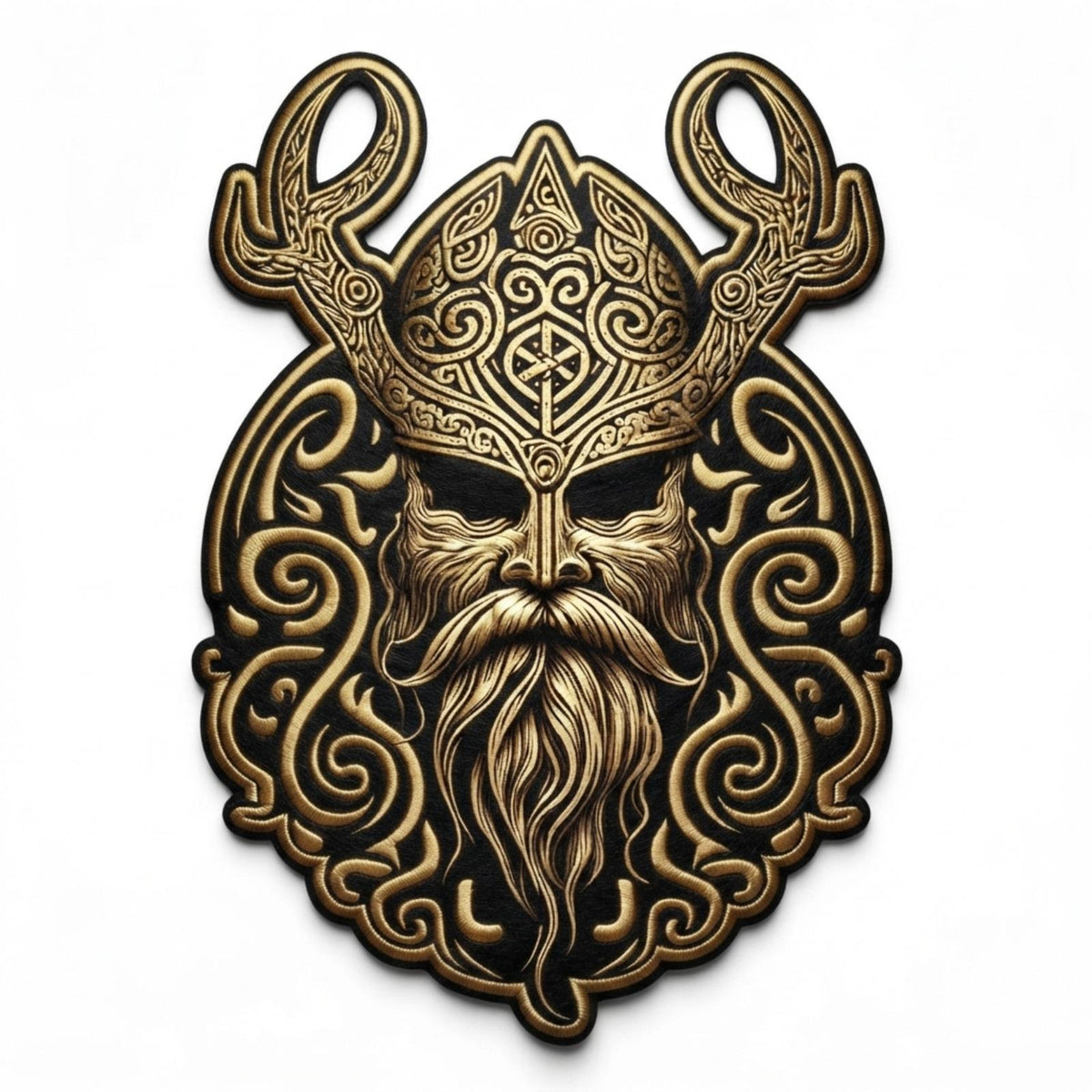 Viking Jacket - Viking Warrior Embroidered Patch, Norse Helmet Back Applique, Gold Black Gothic