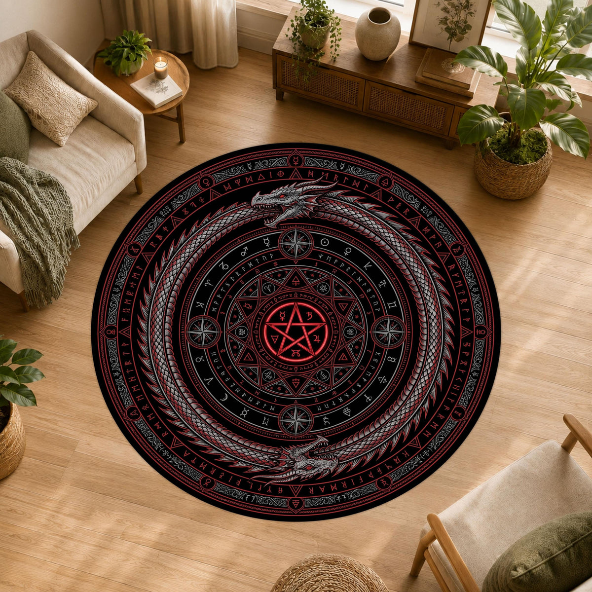 Viking Vegvisir Compass Rug - Round Viking Vegvisir Rug, Norse Compass Area Rug, Celtic Knot Nordic