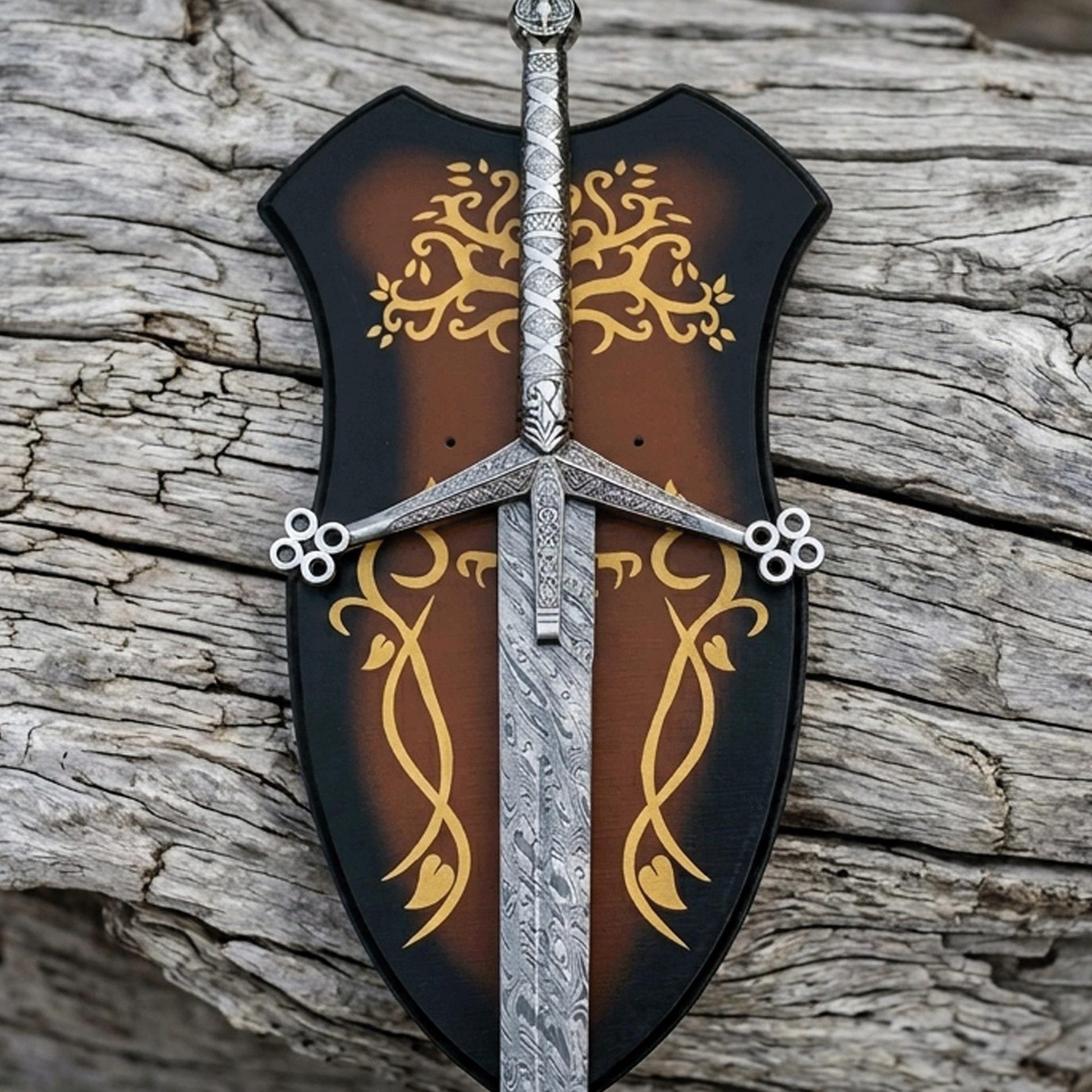 Viking Weapon Replica - Handmade Damascus Steel Celtic Leaf Sword, Viking Medieval Display Sword