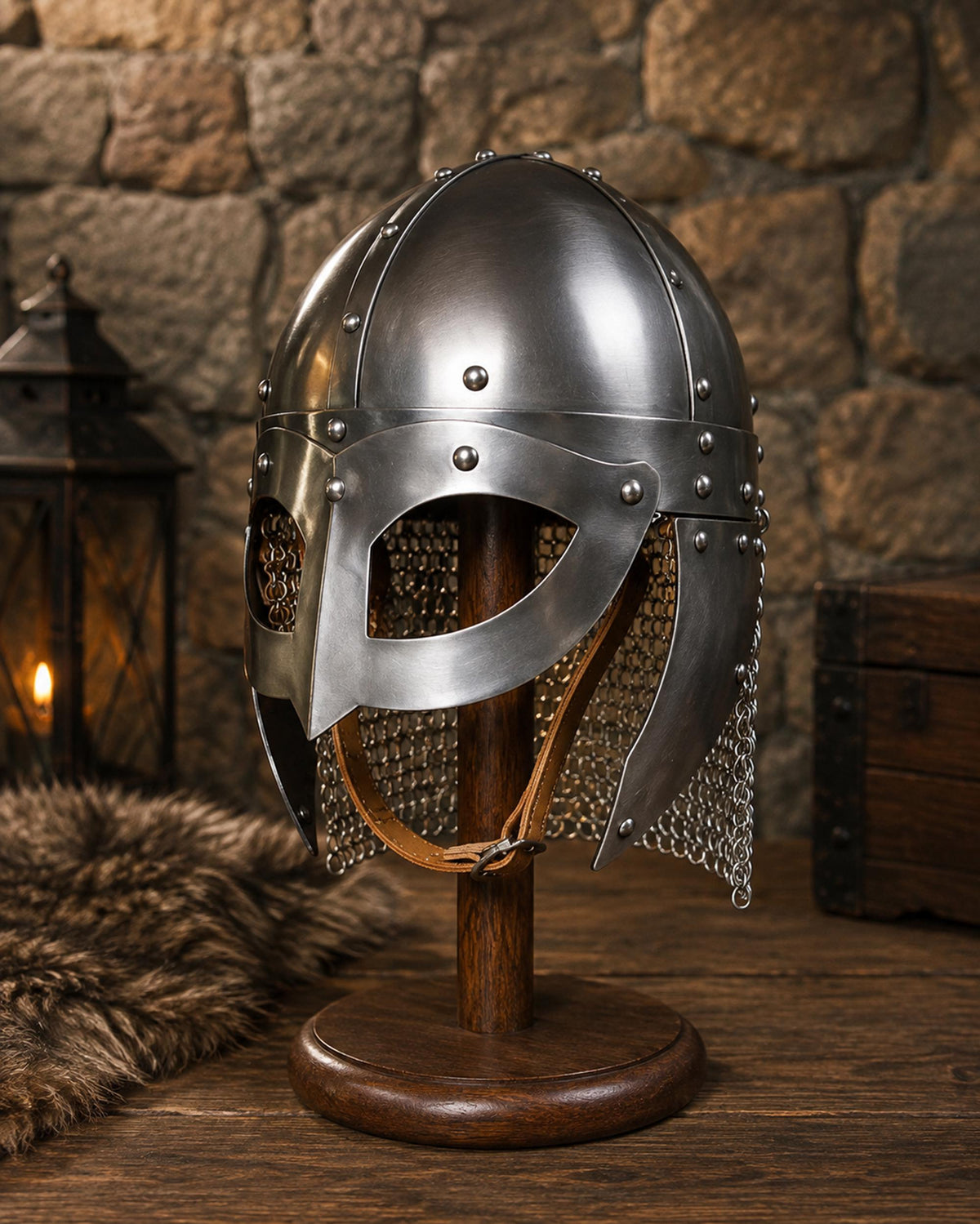 Viking Leather Accessory - Embossed Viking belt from brown or black 3, 2mm leather, with bronze