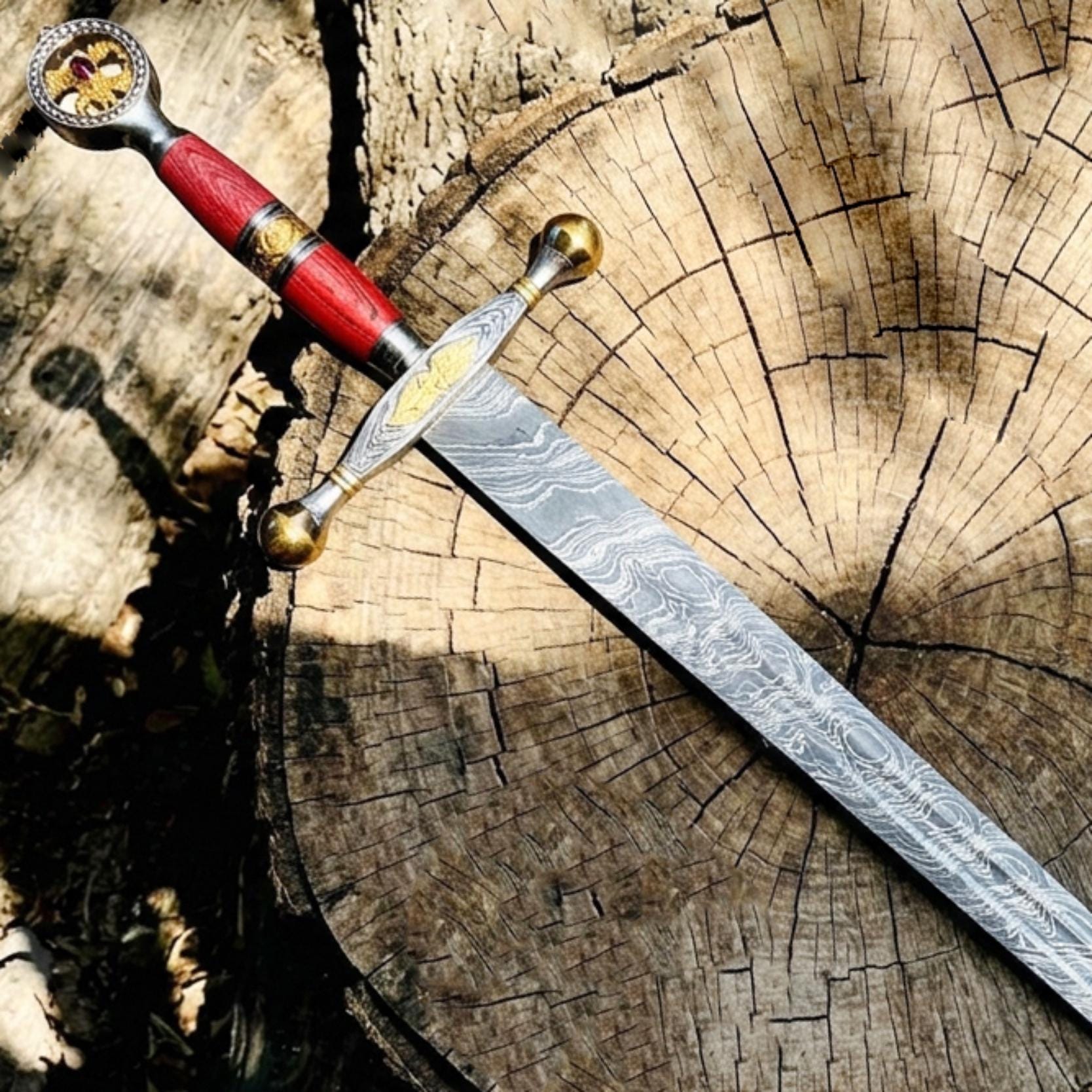Viking Weapon Replica - Handmade Damascus Steel Celtic Leaf Sword, Viking Medieval Display Sword