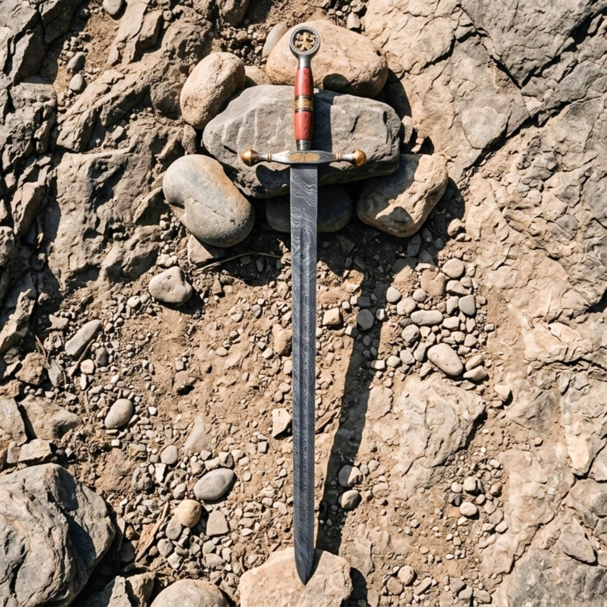 Viking Weapon Replica - Handmade Damascus Steel Celtic Leaf Sword, Viking Medieval Display Sword