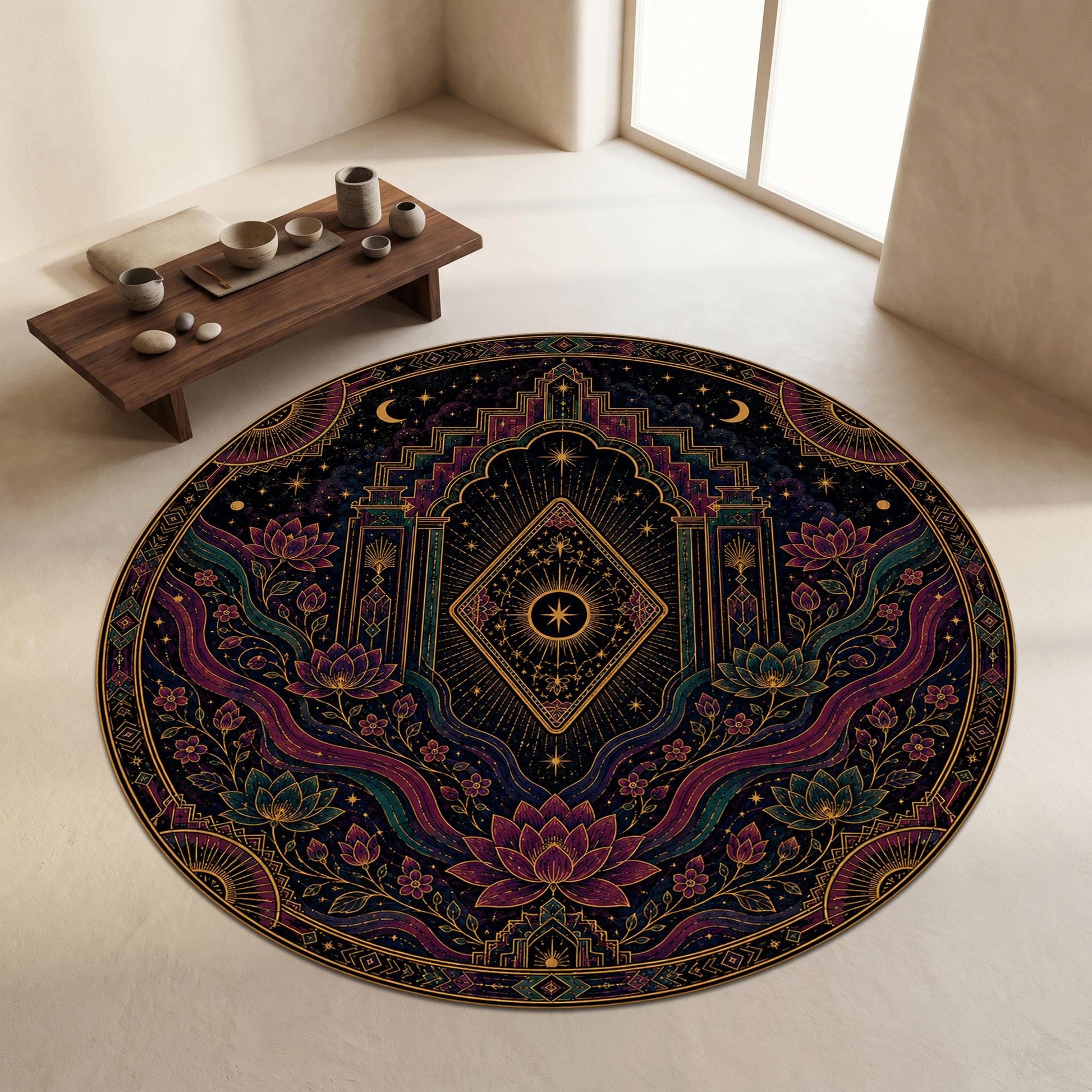 Viking Raven Rug - Viking Raven Round Rug, Norse Rune Circle Carpet, Celtic Knot Boho Gothic Decor
