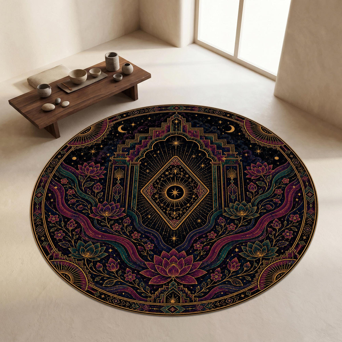 Viking Raven Rug - Viking Raven Round Rug, Norse Rune Circle Carpet, Celtic Knot Boho Gothic Decor