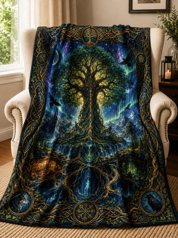 Viking Yggdrasil Tree of Life Blanket - Yggdrasil Minky Large Blanket 60x80, Tree of Life Throw
