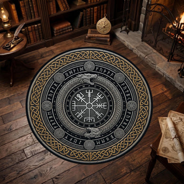Viking Vegvisir Compass Rug - Round Viking Vegvisir Rug, Norse Compass Area Rug, Celtic Knot Nordic