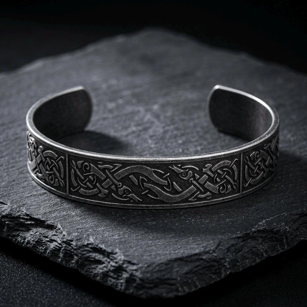 Viking Bracelet - Viking Dragon Cuff Bracelet, Stainless Steel Norse Arm Band, Midgard Serpent