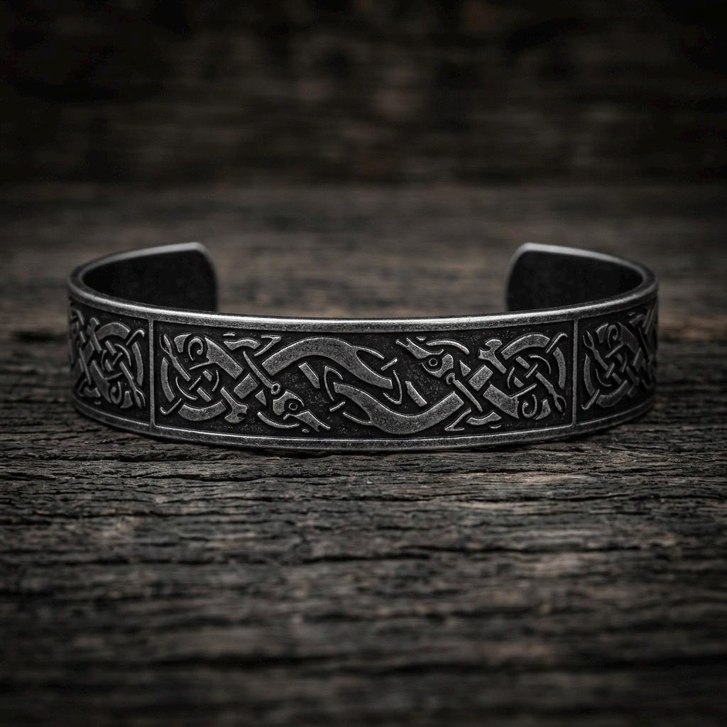 Viking Bracelet - Viking Dragon Cuff Bracelet, Stainless Steel Norse Arm Band, Midgard Serpent