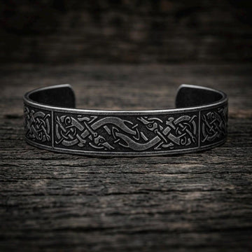 Viking Bracelet - Viking Dragon Cuff Bracelet, Stainless Steel Norse Arm Band, Midgard Serpent